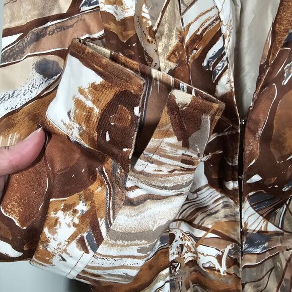 WinterSilks‎ Brown Abstract Art Print Silk Lined Stretch Cotton Blazer Jacket Sz - Picture 4 of 9